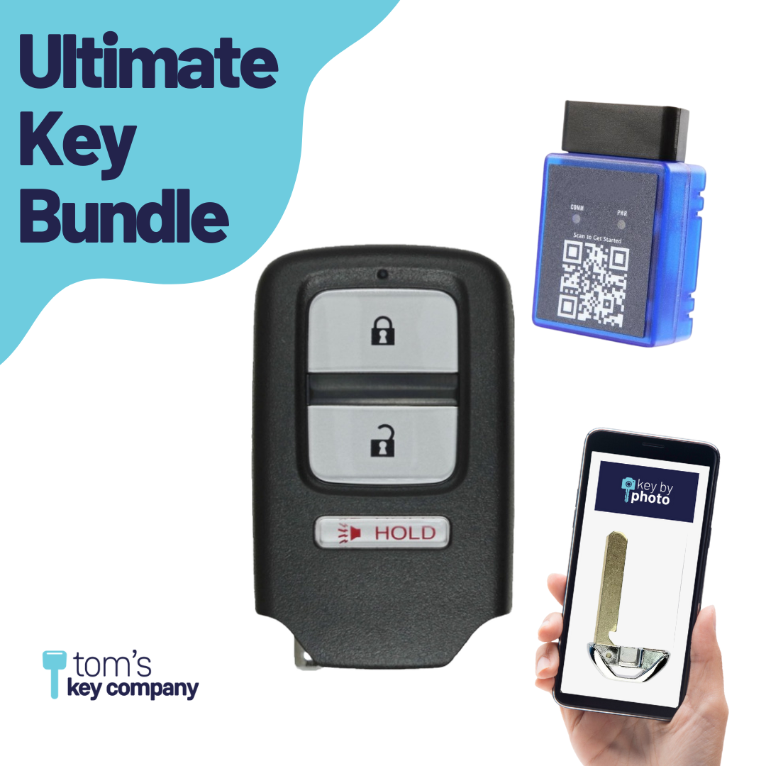 Ultimate Smart Key Bundle with Programming Tool, Refurbished 3-Button Smart Key Fob and Key By Photo for Select Honda Vehicles (HONSK-3B-503-K-UKB)