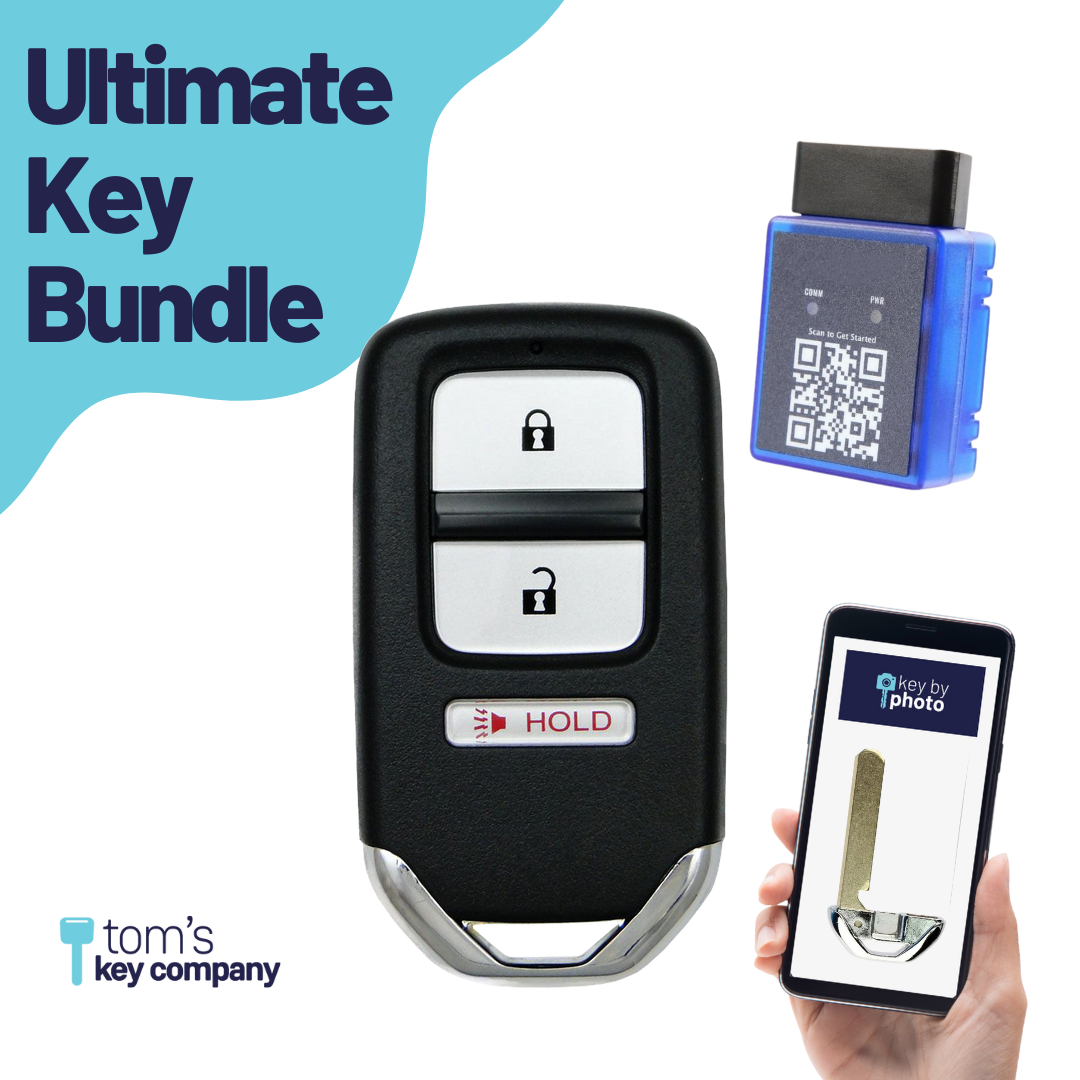 Ultimate Smart Key Bundle with Programming Tool, Refurbished 3-Button Smart Key Fob and Key By Photo for Select Honda Vehicles (HONSK-3B-507-K-UKB)