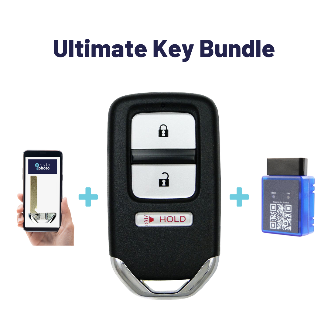 Ultimate Smart Key Bundle with Programming Tool, Aftermarket 3-Button Smart Key Fob and Key By Photo for Select Honda Vehicles (HONSK-3B-507-K-UKB)