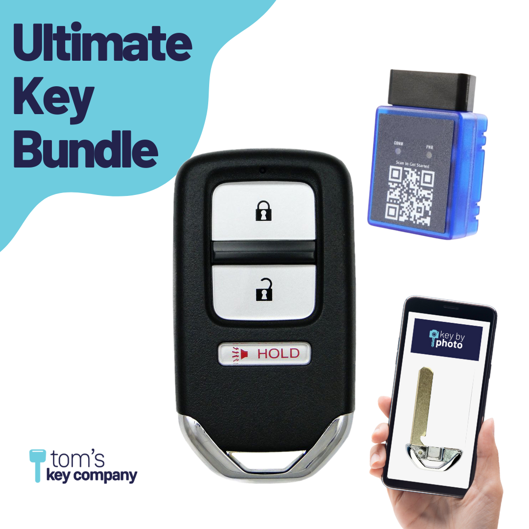 Ultimate Smart Key Bundle with Programming Tool, Aftermarket 3-Button Smart Key Fob and Key By Photo for Select Honda Vehicles (HONSK-3B-523-K-UKB)