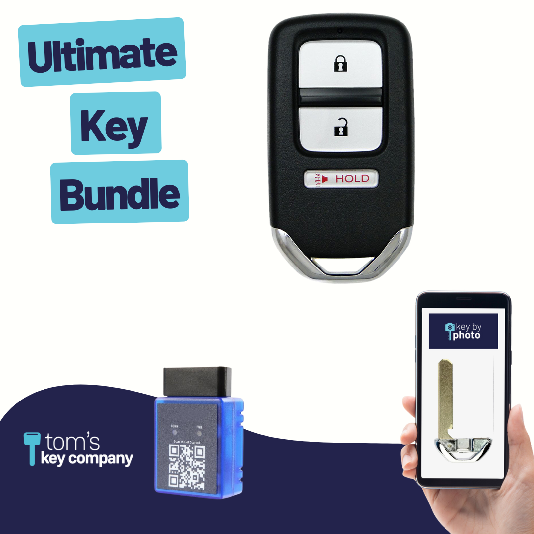 Ultimate Smart Key Bundle with Programming Tool, Refurbished 3-Button Smart Key Fob and Key By Photo for Select Honda Vehicles (HONSK-3B-523-K-UKB)