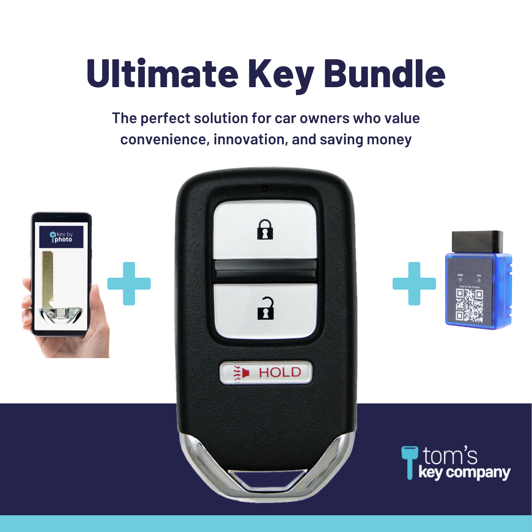 Ultimate Smart Key Bundle with Programming Tool, Aftermarket 3-Button Smart Key Fob and Key By Photo for Select Honda Vehicles (HONSK-3B-523-K-UKB)