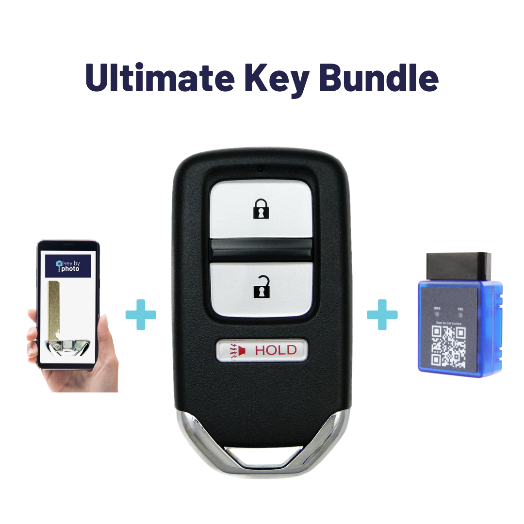 Ultimate Smart Key Bundle with Programming Tool, Aftermarket 3-Button Smart Key Fob and Key By Photo for Select Honda Vehicles (HONSK-3B-523-K-UKB)