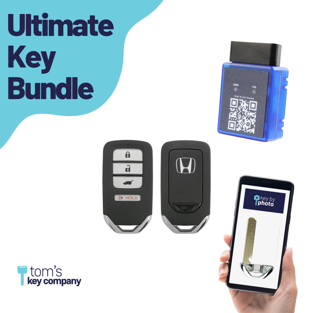 Ultimate Smart Key Bundle with Programming Tool, Refurbished 4-Button Smart Key Fob and Key By Photo for Select Honda Vehicles (HONSK-4B-HR-522-REF-K-UKB)