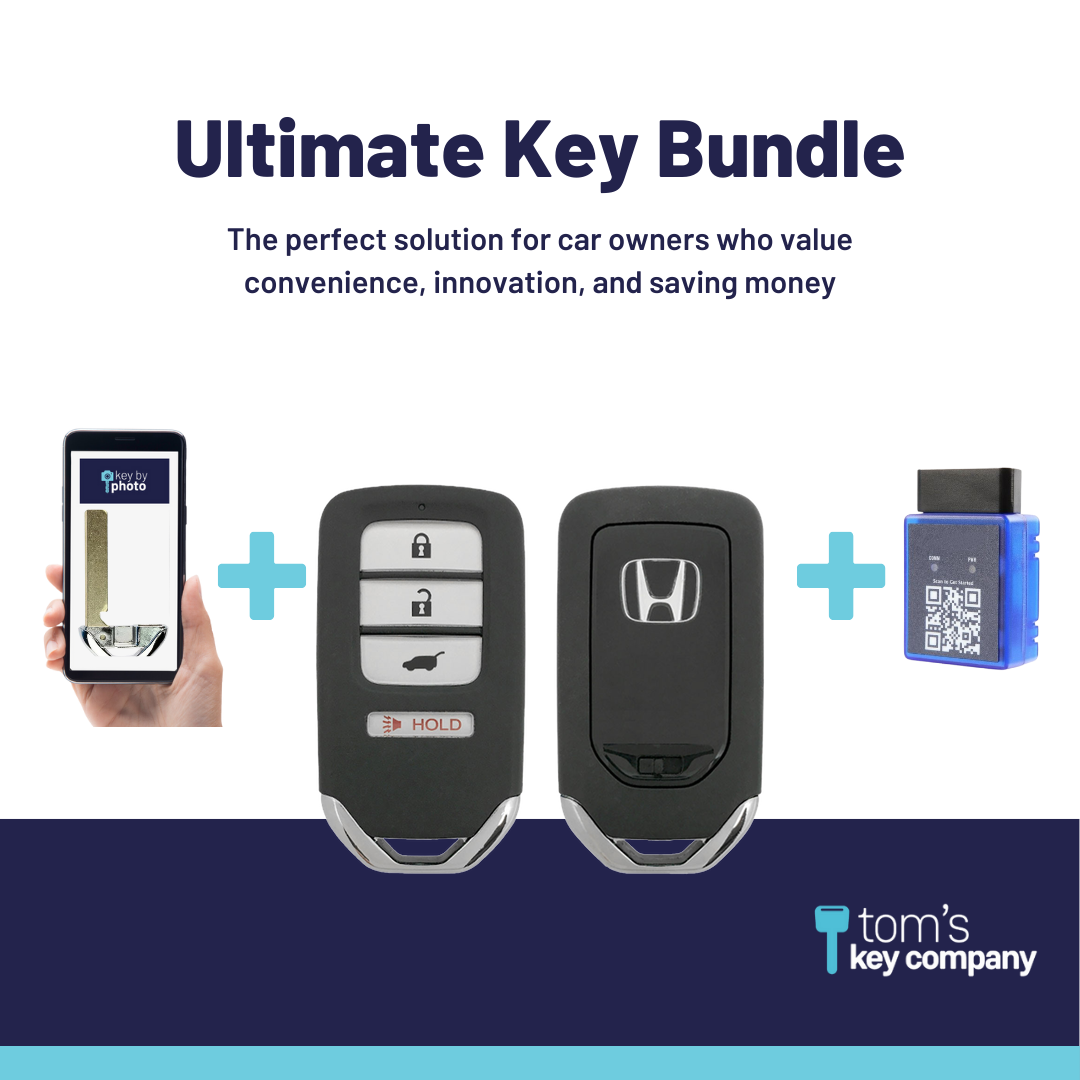 Ultimate Smart Key Bundle with Programming Tool, Refurbished 4-Button Smart Key Fob and Key By Photo for Select Honda Vehicles (HONSK-4B-HR-522-REF-K-UKB)