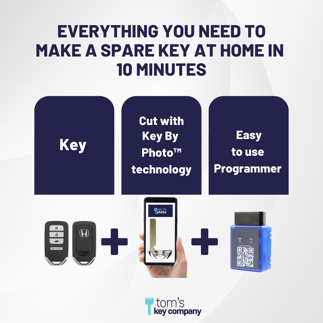 Ultimate Smart Key Bundle with Programming Tool, Refurbished 4-Button Smart Key Fob and Key By Photo for Select Honda Vehicles (HONSK-4B-HR-522-REF-K-UKB)