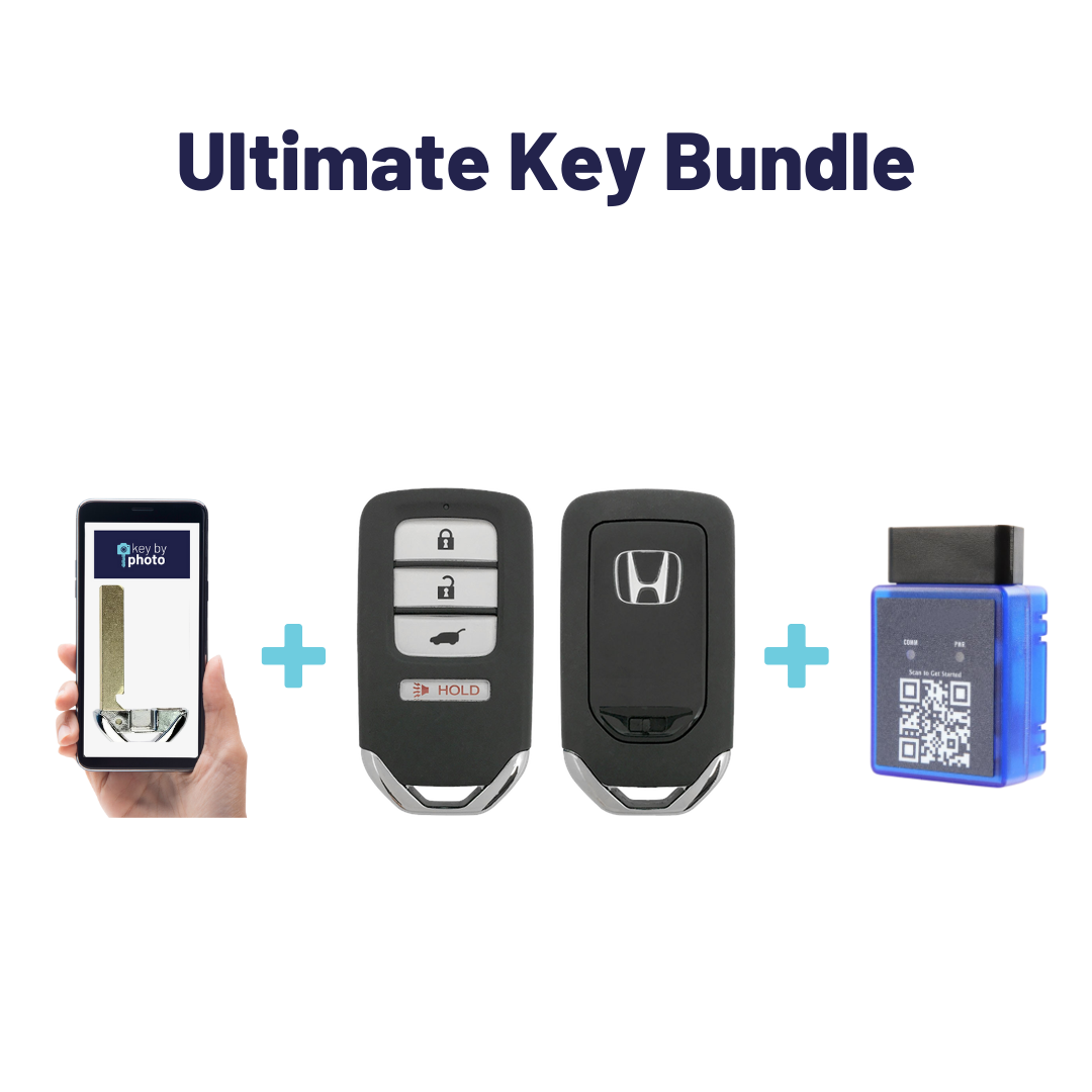 Ultimate Smart Key Bundle with Programming Tool, Refurbished 4-Button Smart Key Fob and Key By Photo for Select Honda Vehicles (HONSK-4B-HR-522-REF-K-UKB)