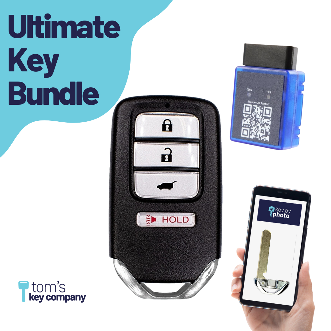 Ultimate Smart Key Bundle with Programming Tool, Refurbished 4-Button Smart Key Fob and Key By Photo for Select Honda Vehicles (HONSK-4B-HR-540-REF-K-UKB)