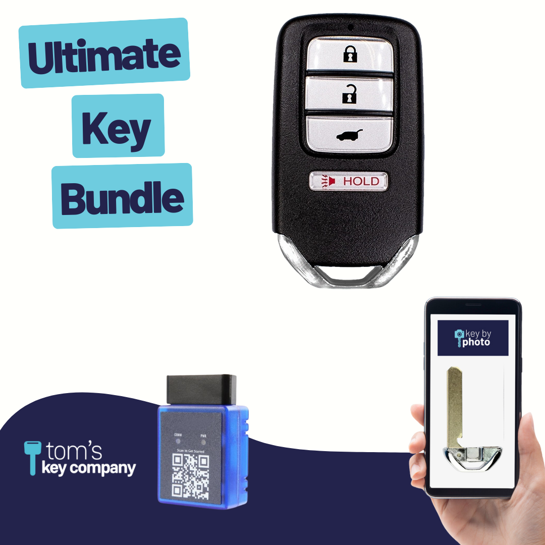 Ultimate Smart Key Bundle with Programming Tool, Refurbished 4-Button Smart Key Fob and Key By Photo for Select Honda Vehicles (HONSK-4B-HR-540-REF-K-UKB)