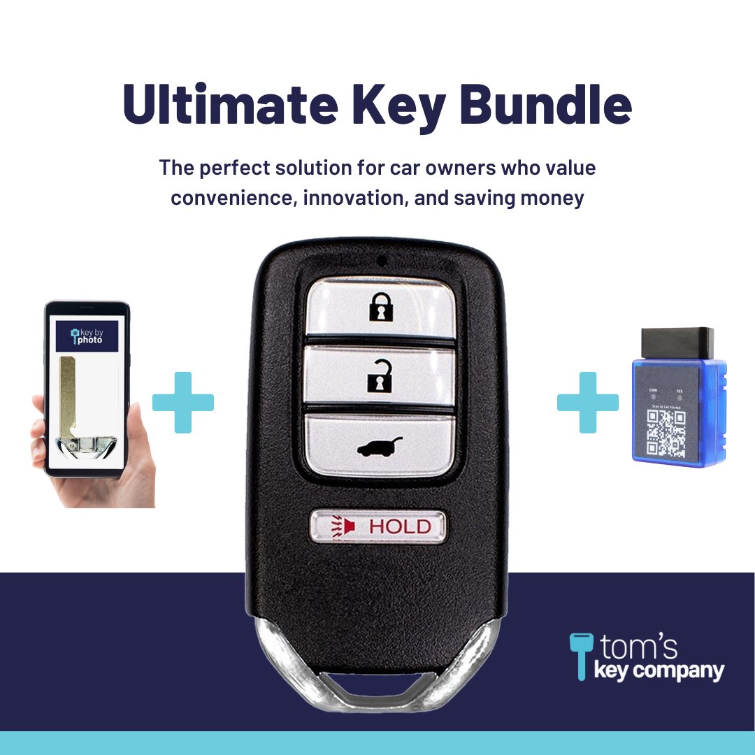 Ultimate Smart Key Bundle with Programming Tool, Refurbished 4-Button Smart Key Fob and Key By Photo for Select Honda Vehicles (HONSK-4B-HR-540-REF-K-UKB)