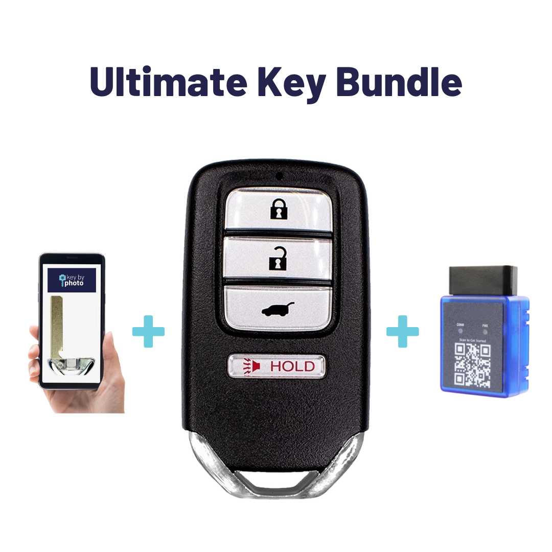 Ultimate Smart Key Bundle with Programming Tool, Refurbished 4-Button Smart Key Fob and Key By Photo for Select Honda Vehicles (HONSK-4B-HR-540-REF-K-UKB)