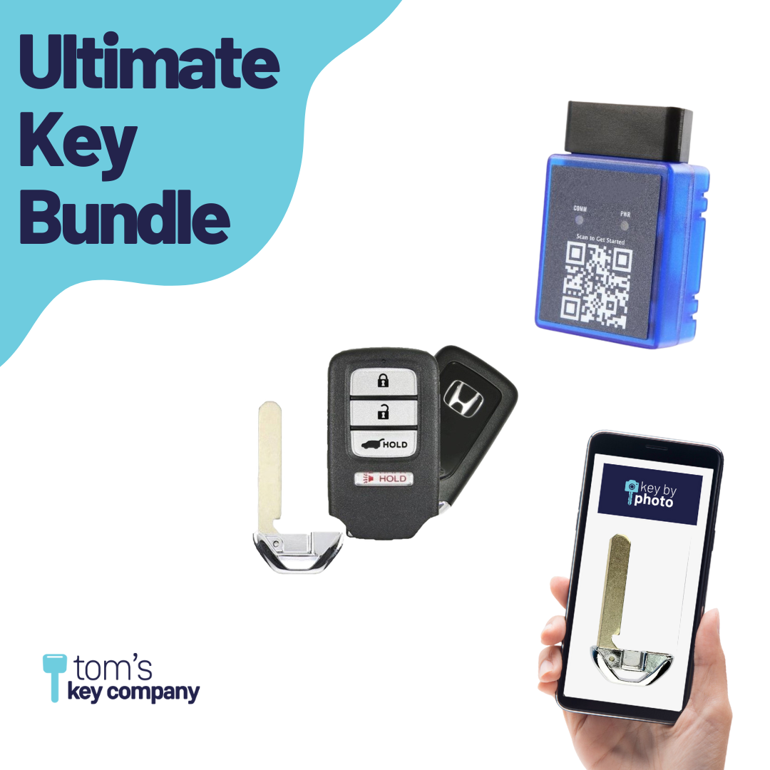 Ultimate Smart Key Bundle with Programming Tool, Aftermarket 4-Button Smart Key Fob and Key By Photo for Select Honda Vehicles (HONSK-4B-HR-556-REF-K-UKB)