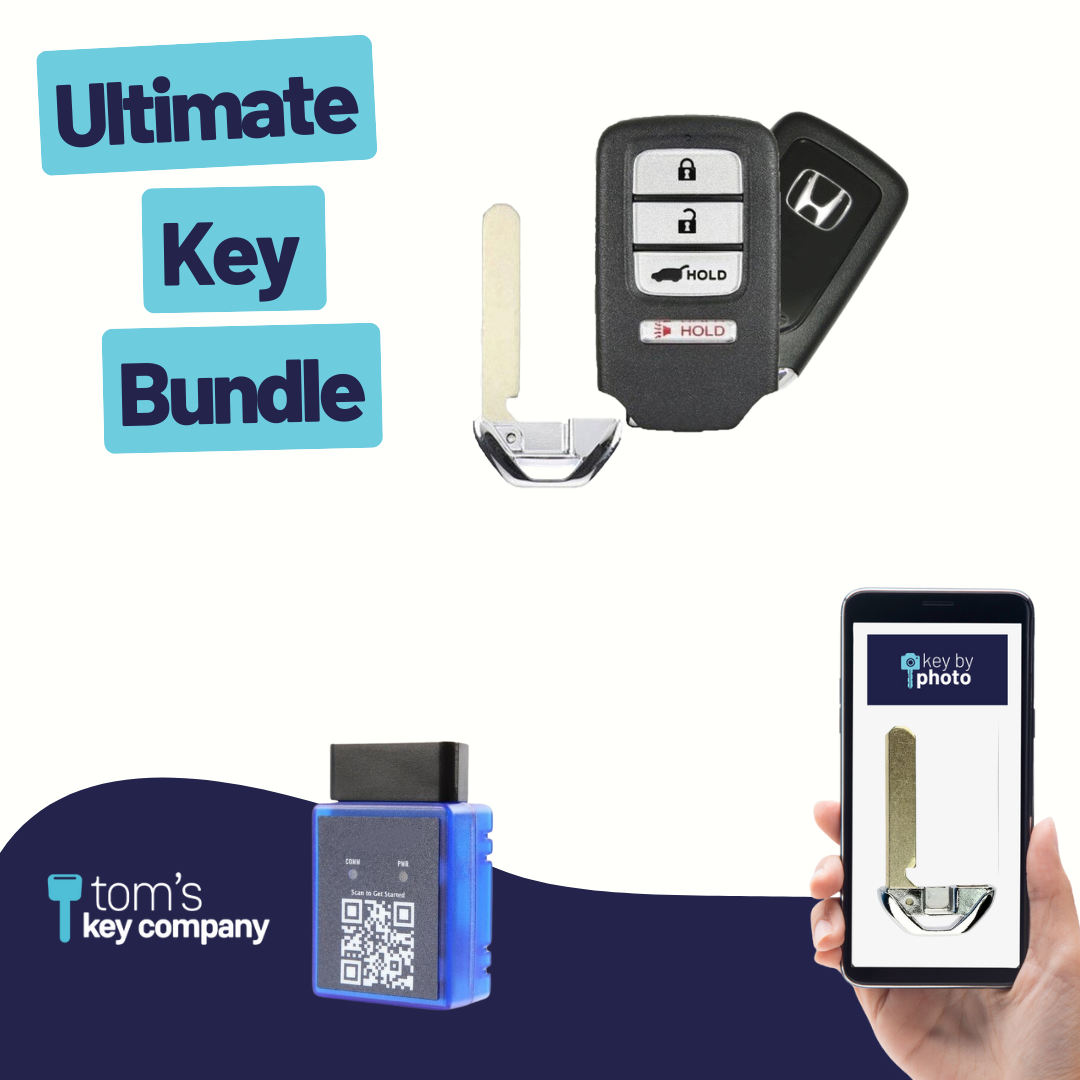 Ultimate Smart Key Bundle with Programming Tool, Aftermarket 4-Button Smart Key Fob and Key By Photo for Select Honda Vehicles (HONSK-4B-HR-556-REF-K-UKB)