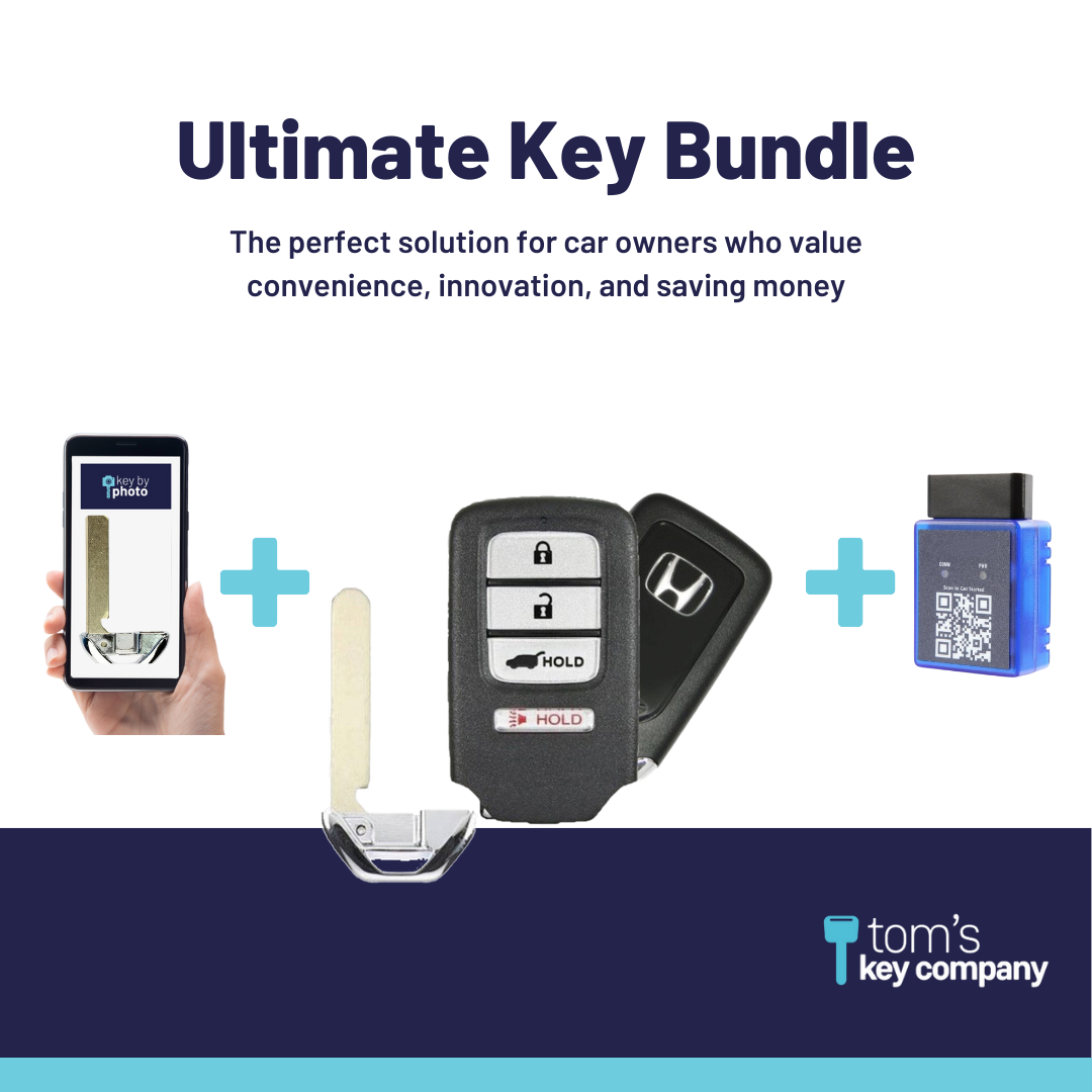 Ultimate Smart Key Bundle with Programming Tool, Aftermarket 4-Button Smart Key Fob and Key By Photo for Select Honda Vehicles (HONSK-4B-HR-556-REF-K-UKB)