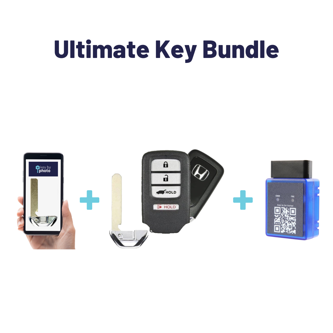 Ultimate Smart Key Bundle with Programming Tool, Aftermarket 4-Button Smart Key Fob and Key By Photo for Select Honda Vehicles (HONSK-4B-HR-556-REF-K-UKB)