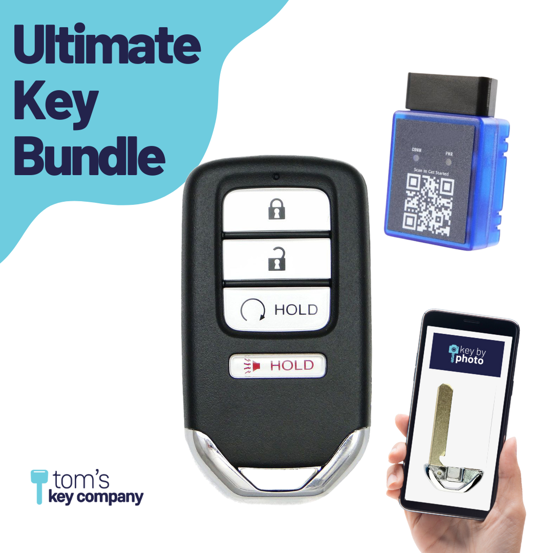 Ultimate Smart Key Bundle with Programming Tool, Refurbished 4-Button Smart Key Fob and Key By Photo for Select Honda Vehicles (HONSK-4B-RS-524-K-UKB)