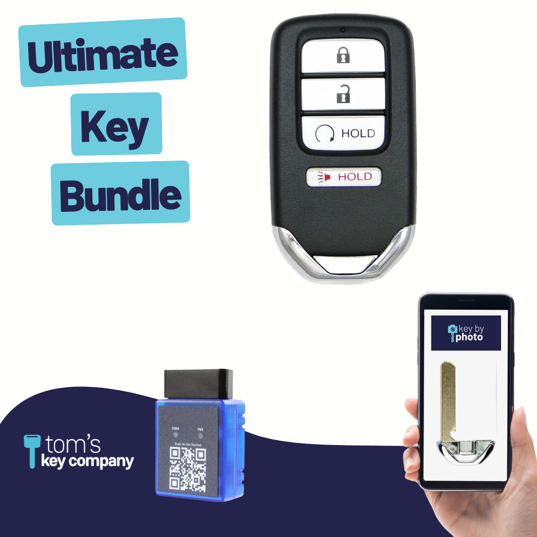 Ultimate Smart Key Bundle with Programming Tool, Refurbished 4-Button Smart Key Fob and Key By Photo for Select Honda Vehicles (HONSK-4B-RS-524-K-UKB)