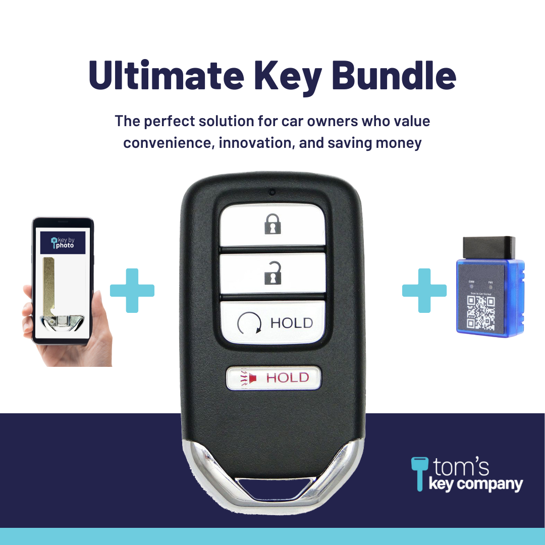 Ultimate Smart Key Bundle with Programming Tool, Refurbished 4-Button Smart Key Fob and Key By Photo for Select Honda Vehicles (HONSK-4B-RS-524-K-UKB)