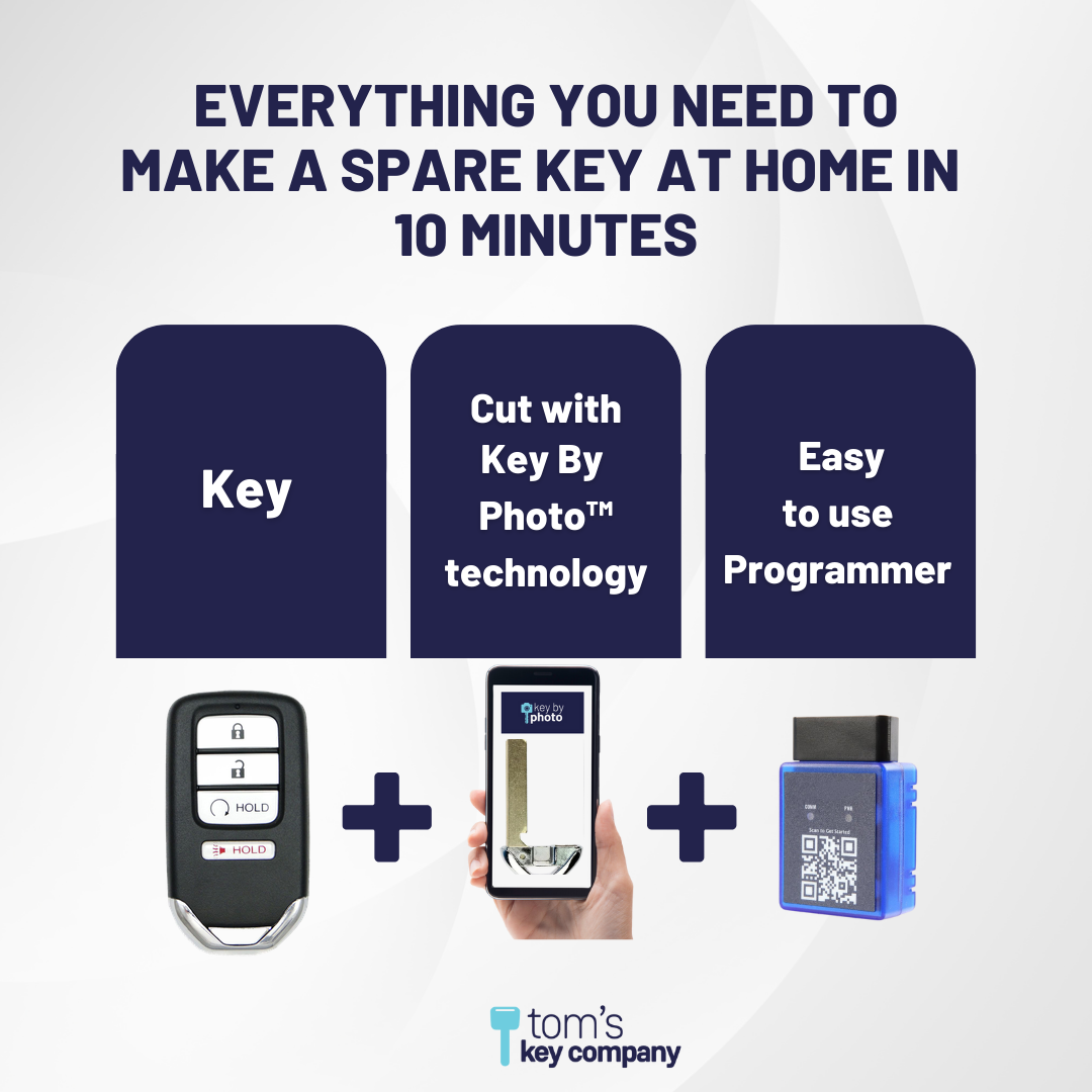 Ultimate Smart Key Bundle with Programming Tool, Refurbished 4-Button Smart Key Fob and Key By Photo for Select Honda Vehicles (HONSK-4B-RS-524-K-UKB)