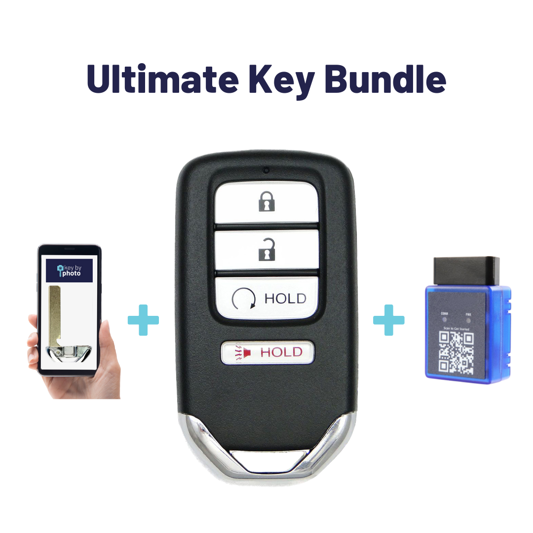 Ultimate Smart Key Bundle with Programming Tool, Refurbished 4-Button Smart Key Fob and Key By Photo for Select Honda Vehicles (HONSK-4B-RS-524-K-UKB)