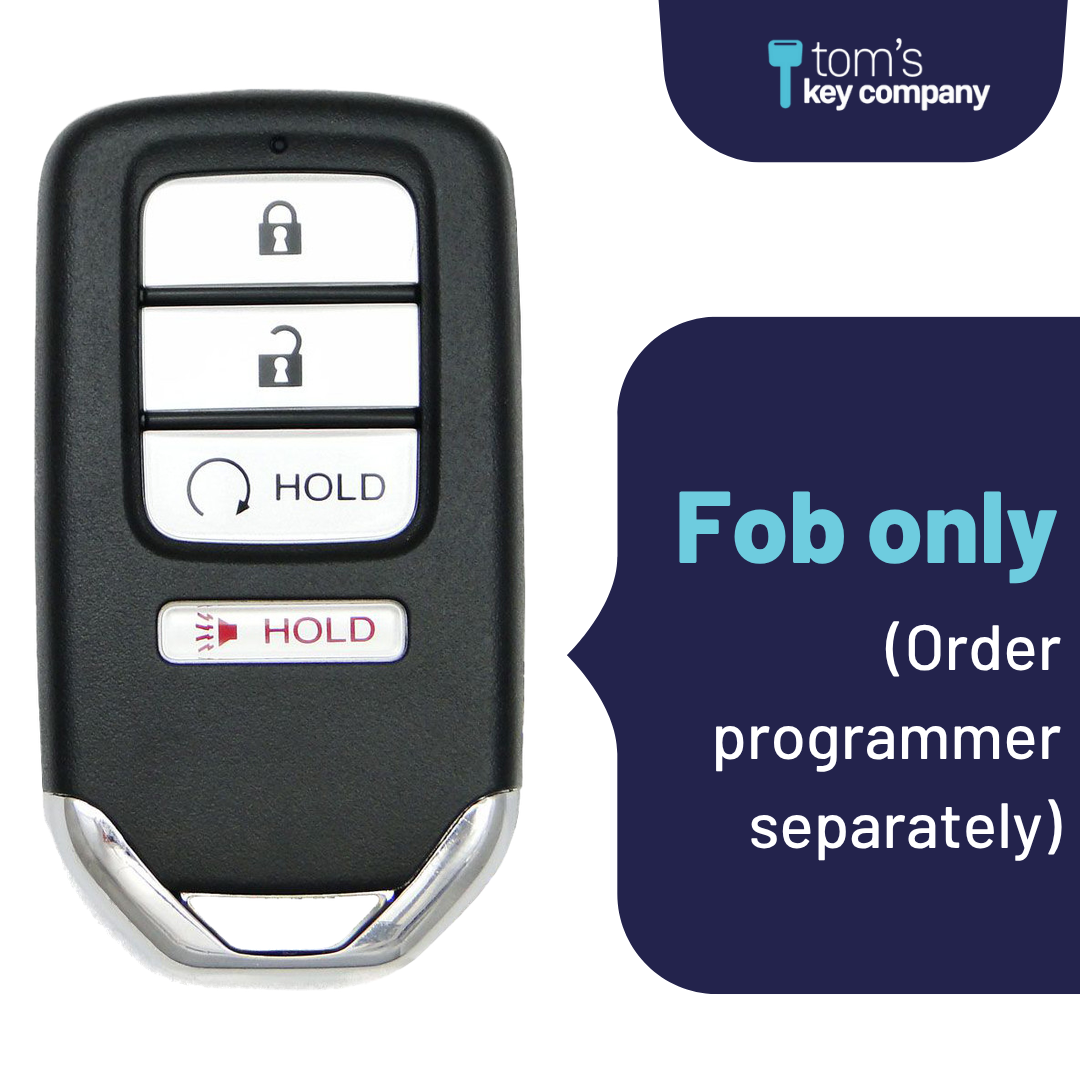 Brand New Aftermarket 4-Button Smart Key Fob with Lock, Unlock, Remote Start Hold, Panic for Select Honda Vehicles (HONSK-4B-RS-524-K)