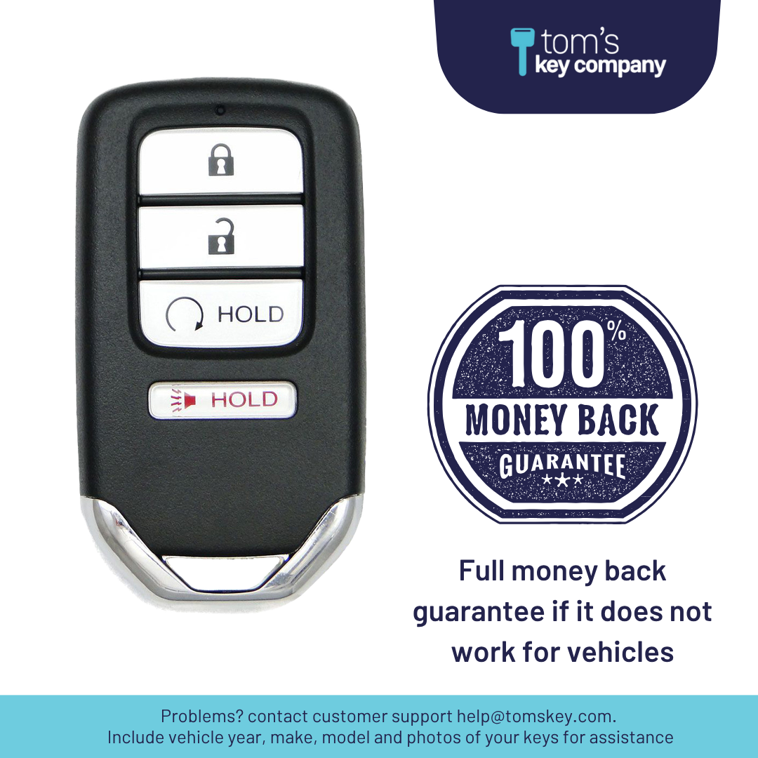 Brand New Aftermarket 4-Button Smart Key Fob with Lock, Unlock, Remote Start Hold, Panic for Select Honda Vehicles (HONSK-4B-RS-524-K)