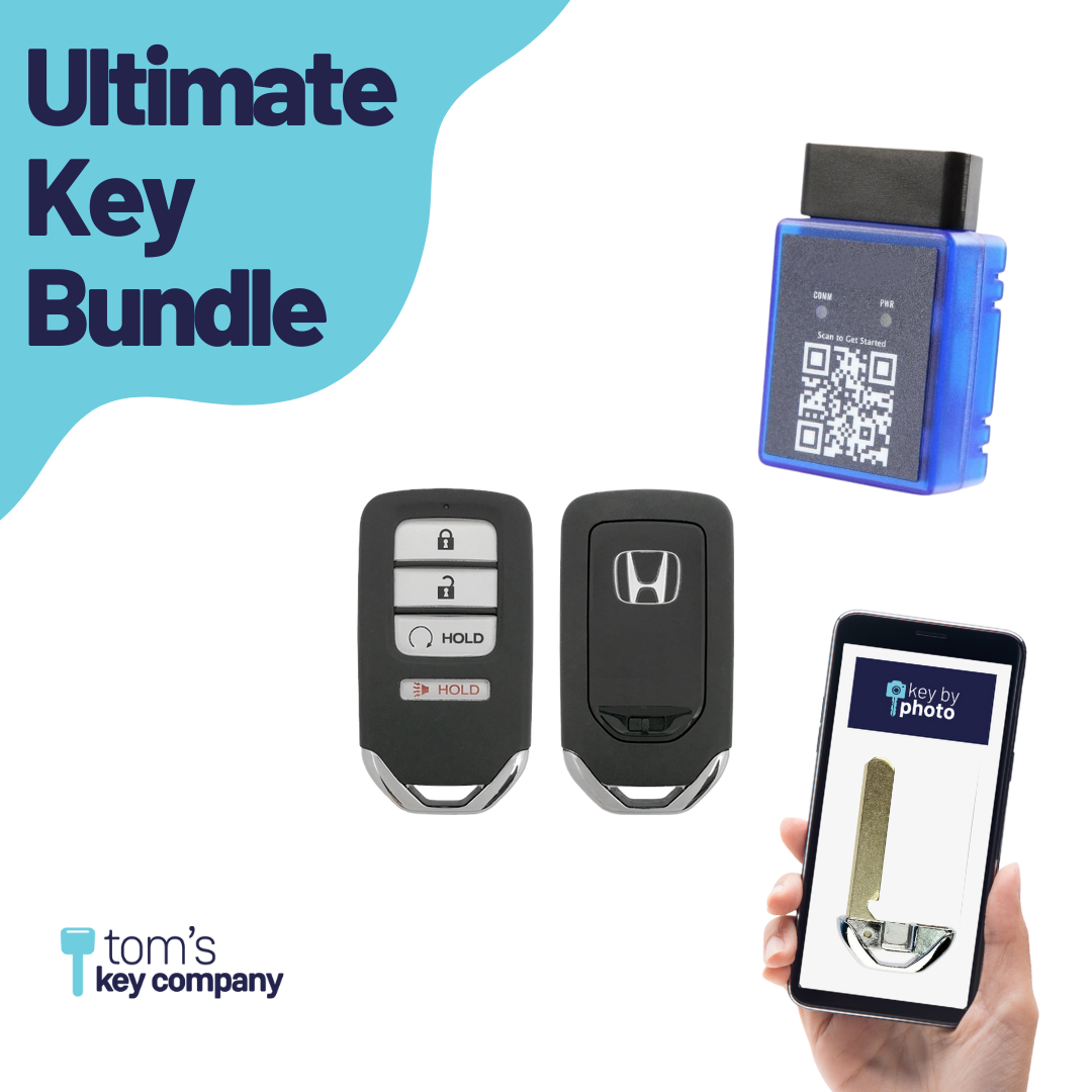 Ultimate Smart Key Bundle with Programming Tool, Refurbished 4-Button Smart Key Fob and Key By Photo for Select Honda Vehicles (HONSK-4B-RS-544-REF-K-UKB)