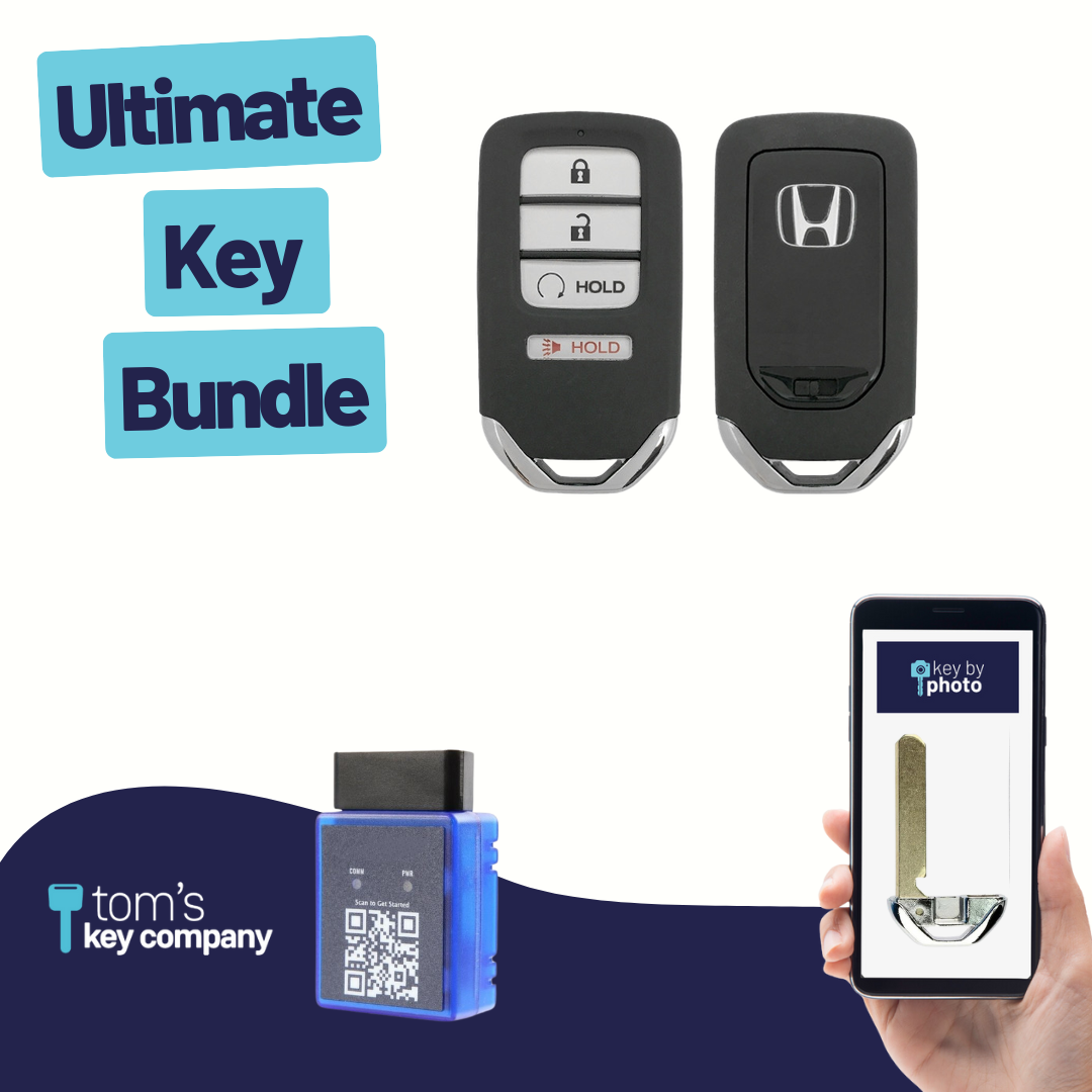 Ultimate Smart Key Bundle with Programming Tool, Refurbished 4-Button Smart Key Fob and Key By Photo for Select Honda Vehicles (HONSK-4B-RS-544-REF-K-UKB)