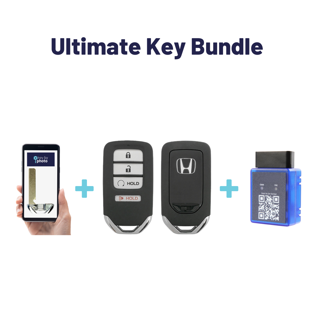 Ultimate Smart Key Bundle with Programming Tool, Refurbished 4-Button Smart Key Fob and Key By Photo for Select Honda Vehicles (HONSK-4B-RS-544-REF-K-UKB)