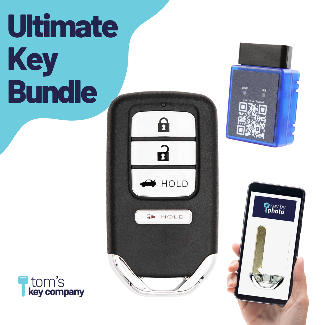 Ultimate Smart Key Bundle with Programming Tool, Refurbished 4-Button Smart Key Fob and Key By Photo for Select Honda Vehicles (HONSK-4B-TR-529-K-UKB)