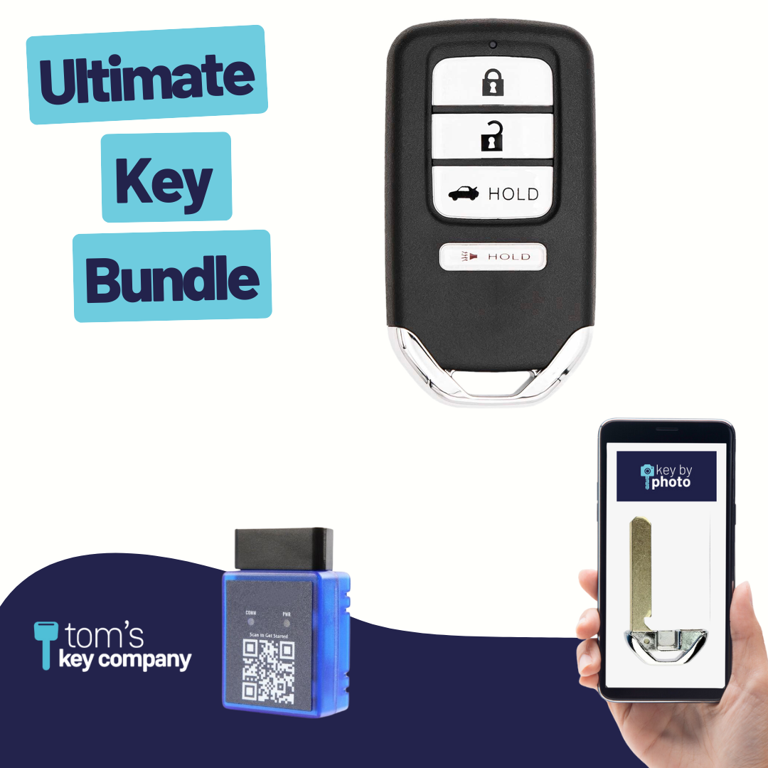 Ultimate Smart Key Bundle with Programming Tool, Aftermarket 4-Button Smart Key Fob and Key By Photo for Select Honda Vehicles (HONSK-4B-TR-529-K-UKB)
