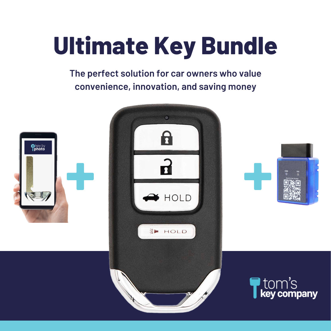 Ultimate Smart Key Bundle with Programming Tool, Refurbished 4-Button Smart Key Fob and Key By Photo for Select Honda Vehicles (HONSK-4B-TR-529-K-UKB)