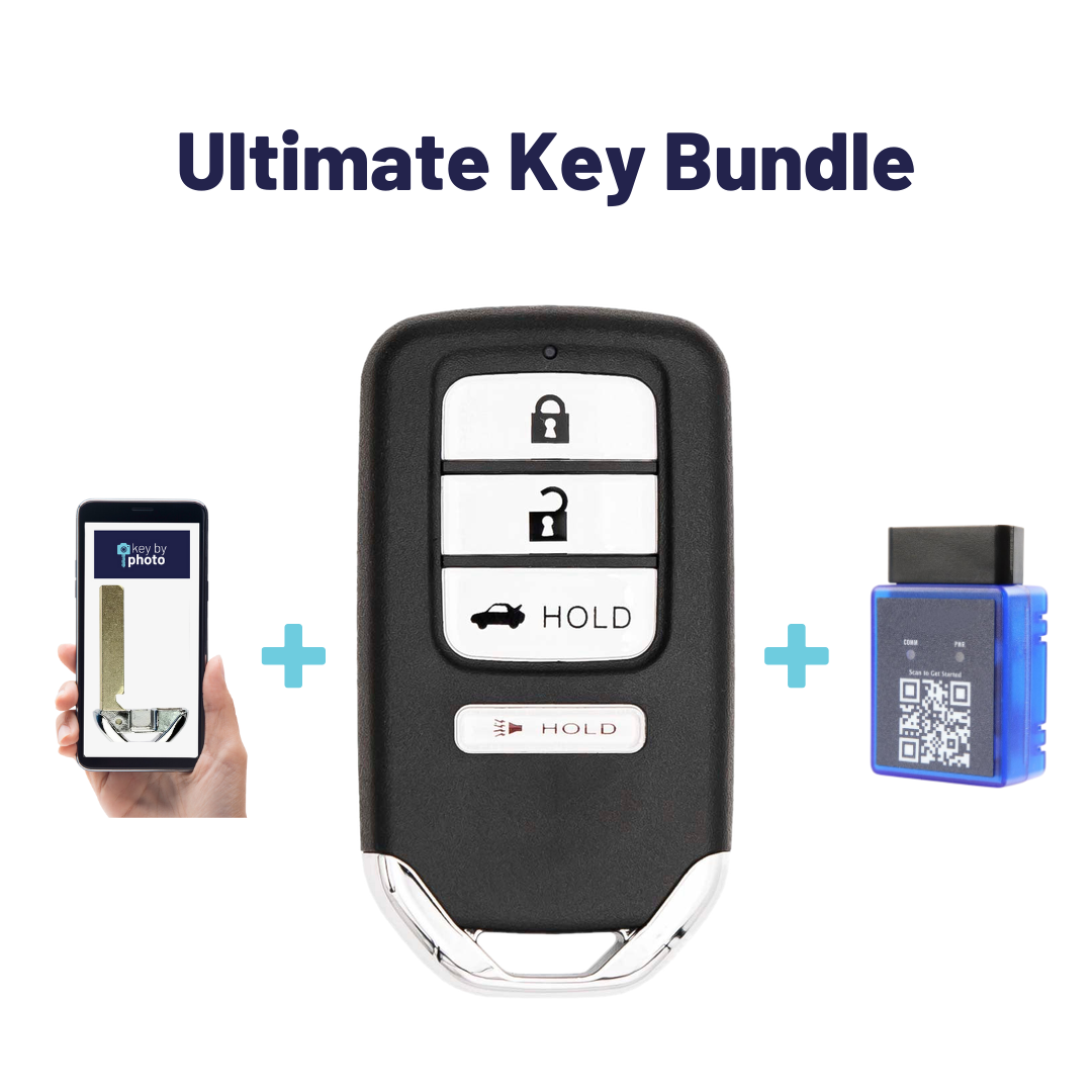 Ultimate Smart Key Bundle with Programming Tool, Refurbished 4-Button Smart Key Fob and Key By Photo for Select Honda Vehicles (HONSK-4B-TR-529-K-UKB)