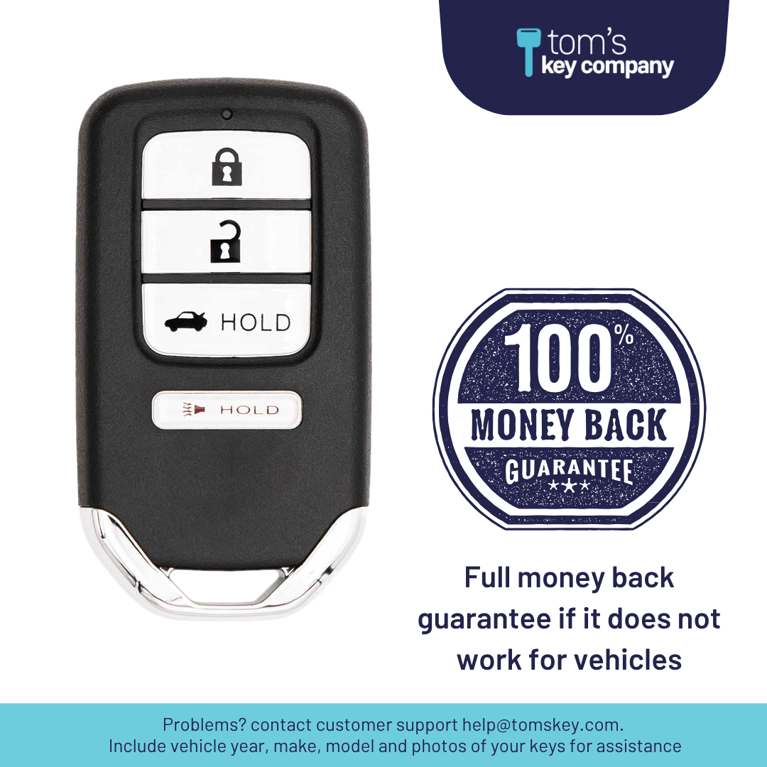 Like New Refurbished 4-Button Smart Key Fob with Lock, Unlock, Trunk Hold, Panic for Select Honda Vehicles (HONSK-4B-TR-529-K)