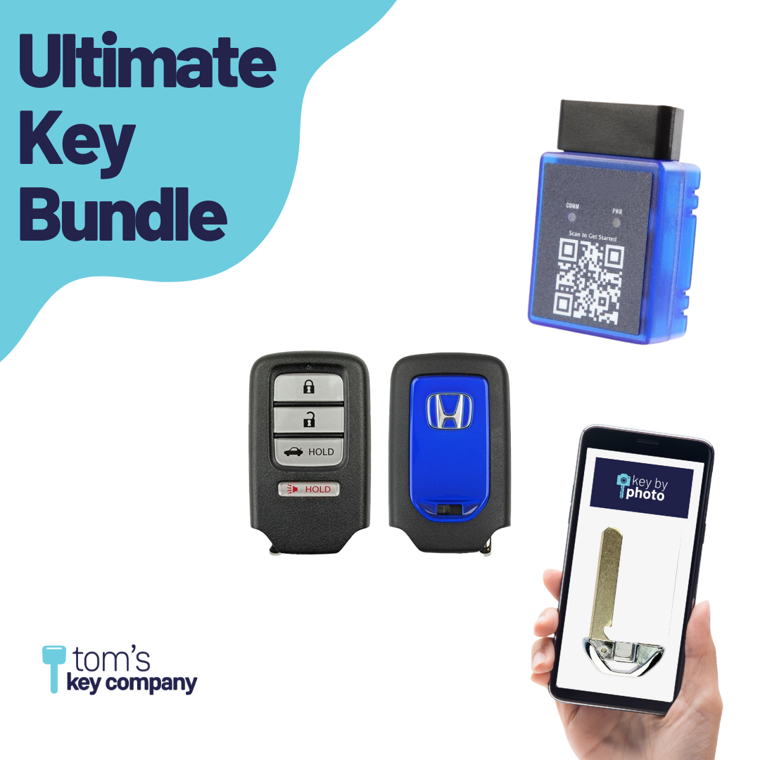 Ultimate Smart Key Bundle with Programming Tool, Refurbished 4-Button Smart Key Fob and Key By Photo for Select Honda Vehicles (HONSK-4B-TR-535-REF-K-UKB)