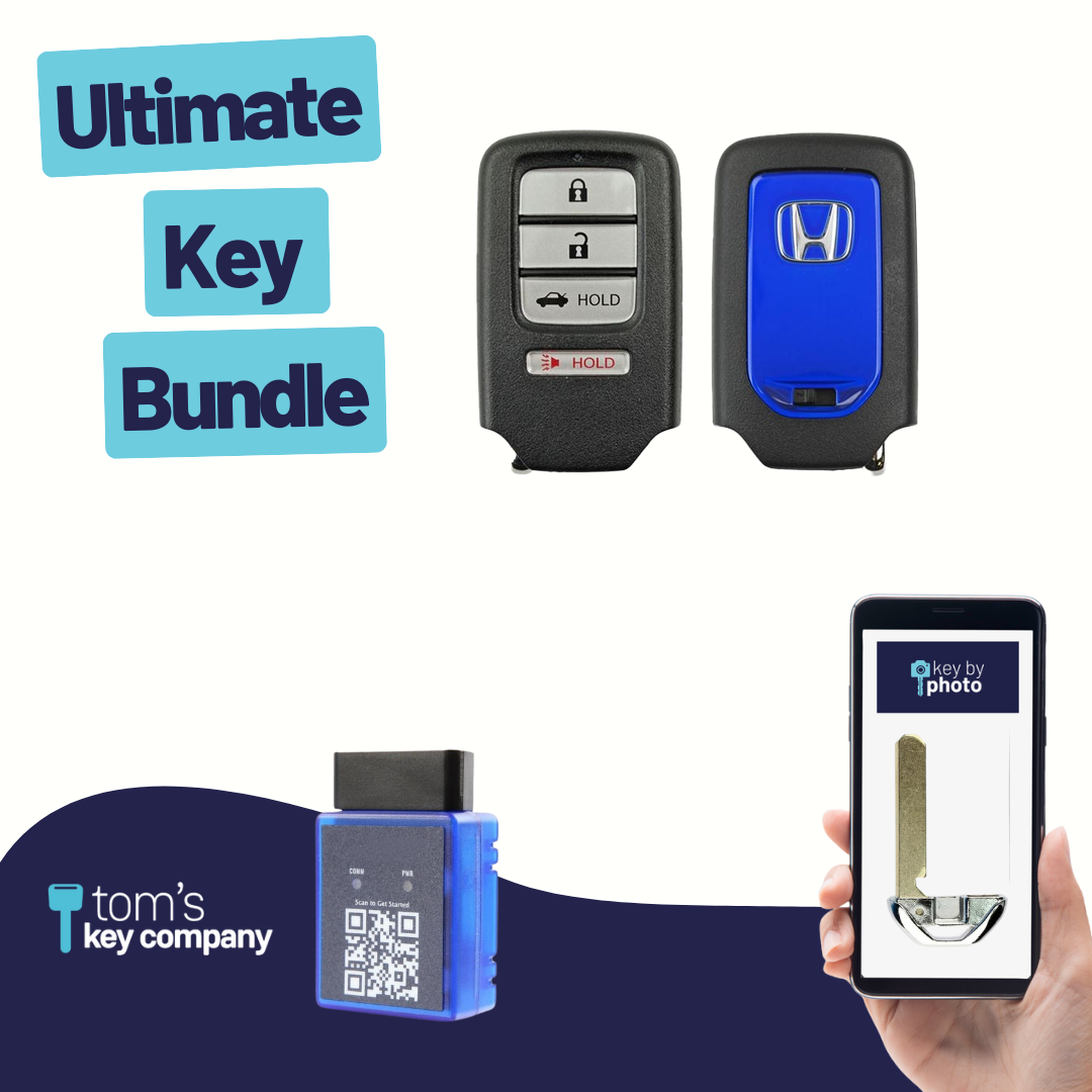 Ultimate Smart Key Bundle with Programming Tool, Refurbished 4-Button Smart Key Fob and Key By Photo for Select Honda Vehicles (HONSK-4B-TR-535-REF-K-UKB)