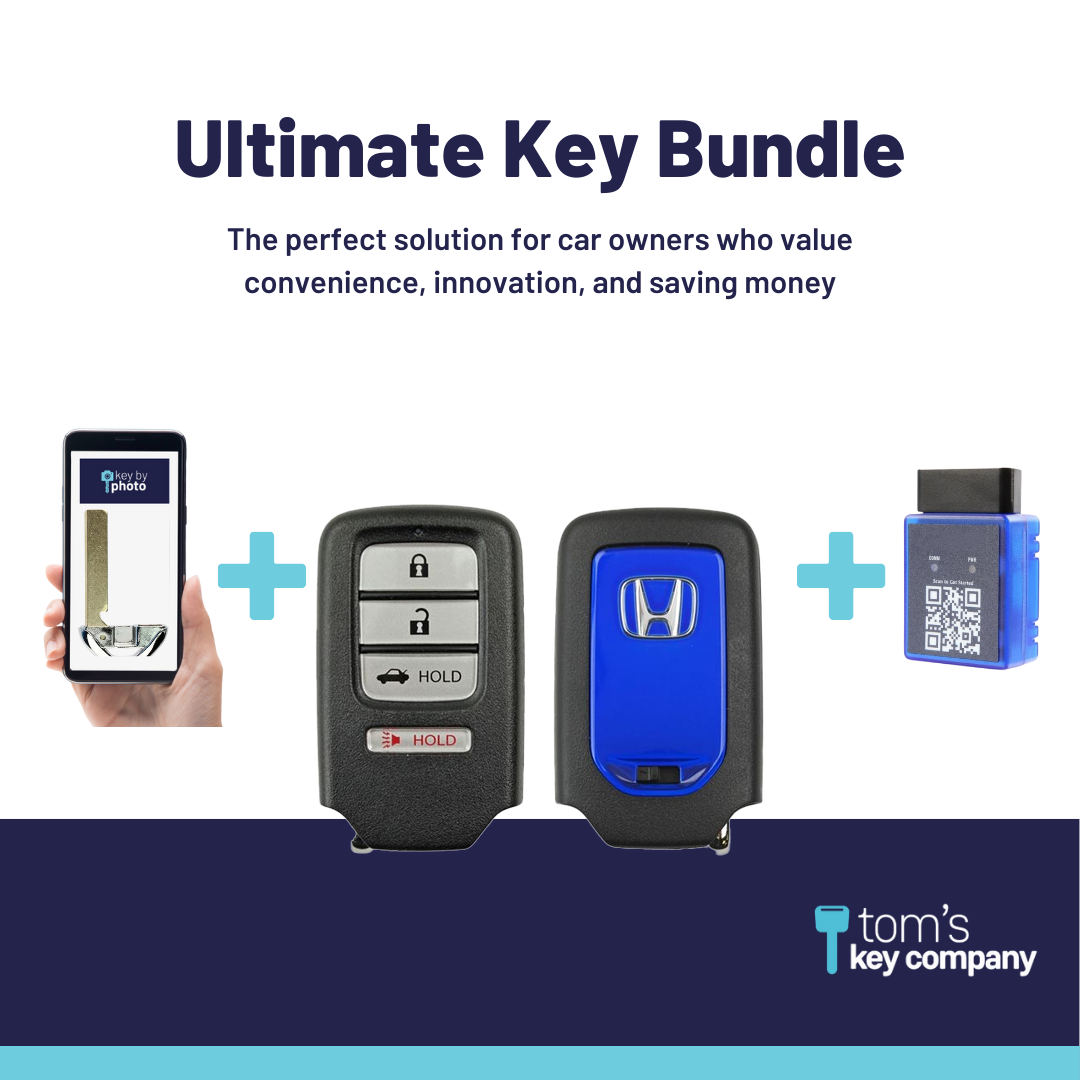 Ultimate Smart Key Bundle with Programming Tool, Refurbished 4-Button Smart Key Fob and Key By Photo for Select Honda Vehicles (HONSK-4B-TR-535-REF-K-UKB)