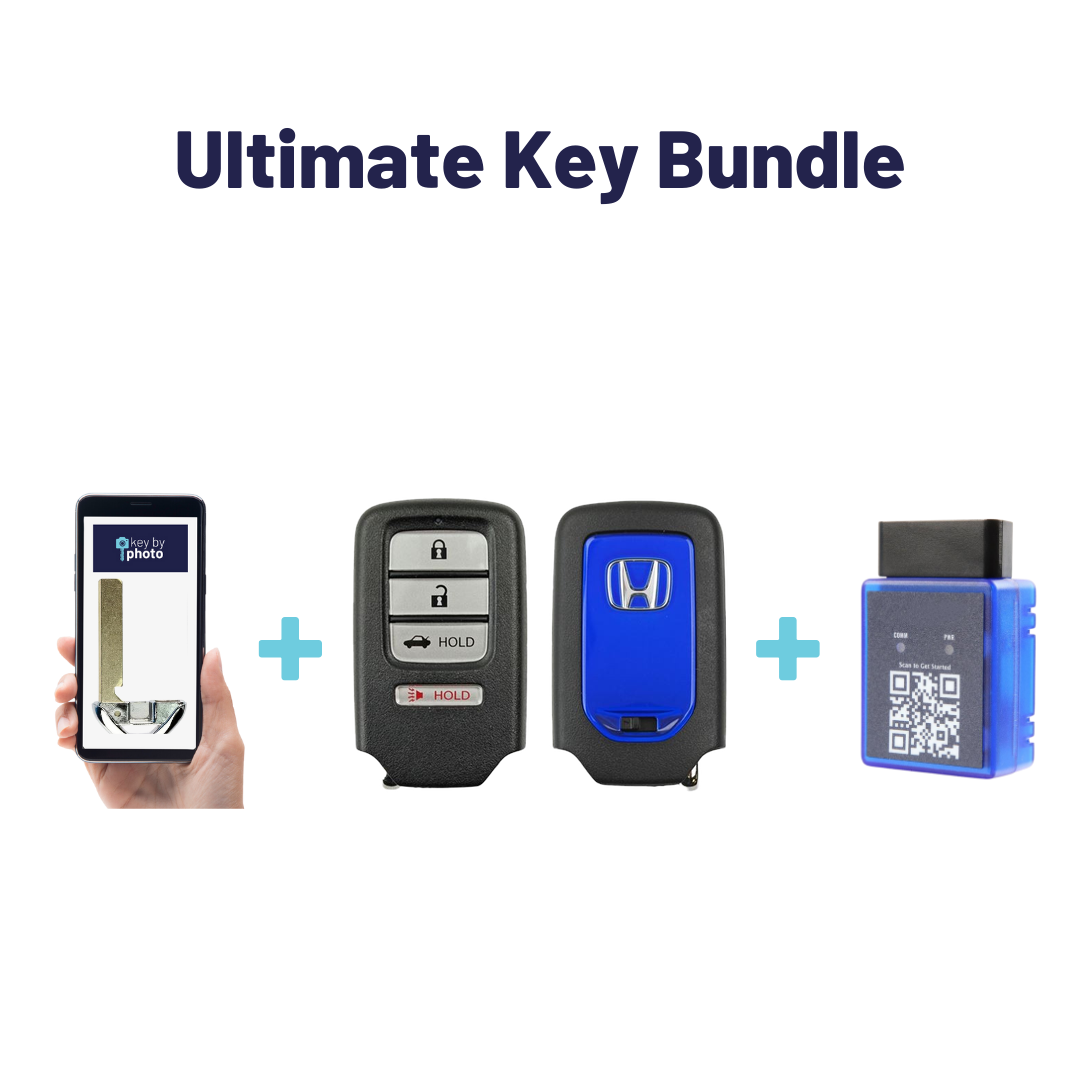 Ultimate Smart Key Bundle with Programming Tool, Refurbished 4-Button Smart Key Fob and Key By Photo for Select Honda Vehicles (HONSK-4B-TR-535-REF-K-UKB)