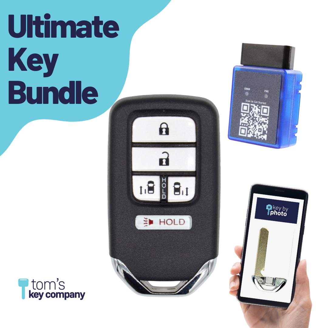 Ultimate Smart Key Bundle with Programming Tool, Refurbished 5-Button Smart Key Fob and Key By Photo for Select Honda Vehicles (HONSK-5B-504-K-UKB)