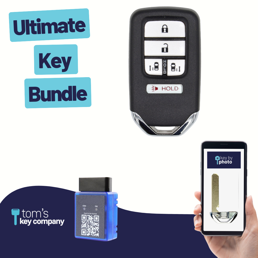 Ultimate Smart Key Bundle with Programming Tool, Refurbished 5-Button Smart Key Fob and Key By Photo for Select Honda Vehicles (HONSK-5B-504-K-UKB)