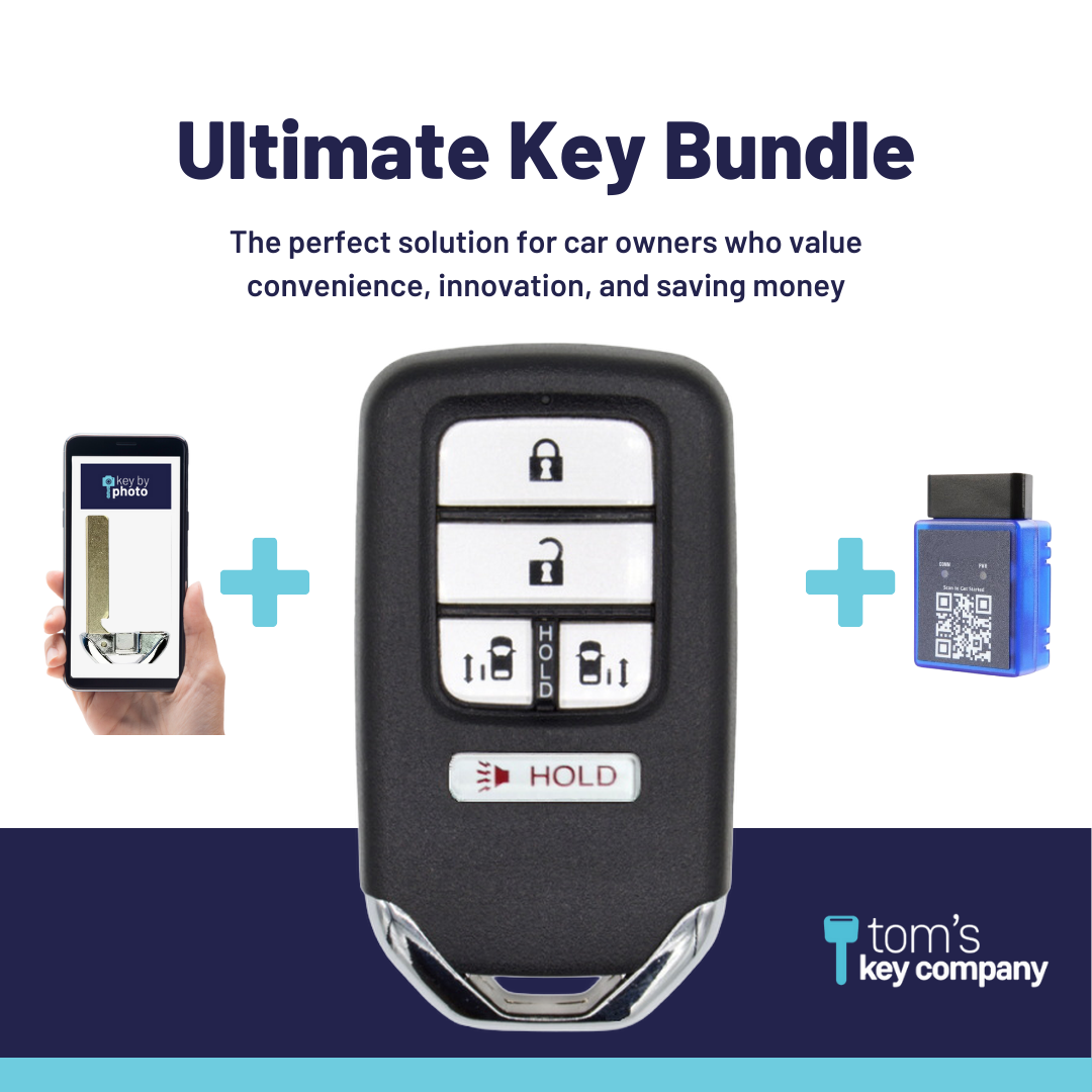 Ultimate Smart Key Bundle with Programming Tool, Refurbished 5-Button Smart Key Fob and Key By Photo for Select Honda Vehicles (HONSK-5B-504-K-UKB)