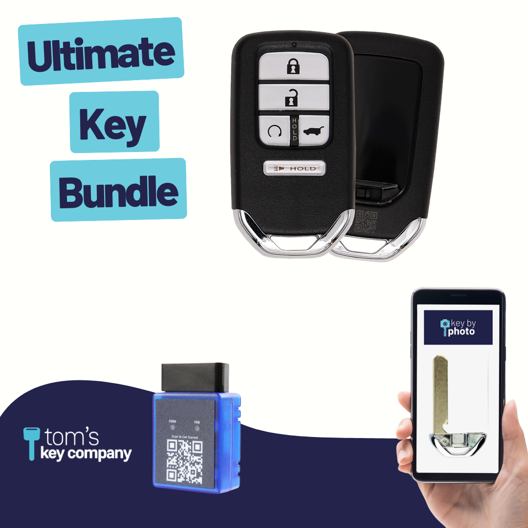 Ultimate Smart Key Bundle with Programming Tool, Aftermarket 5-Button Smart Key Fob and Key By Photo for Select Honda Vehicles (HONSK-5B-514-K-UKB)