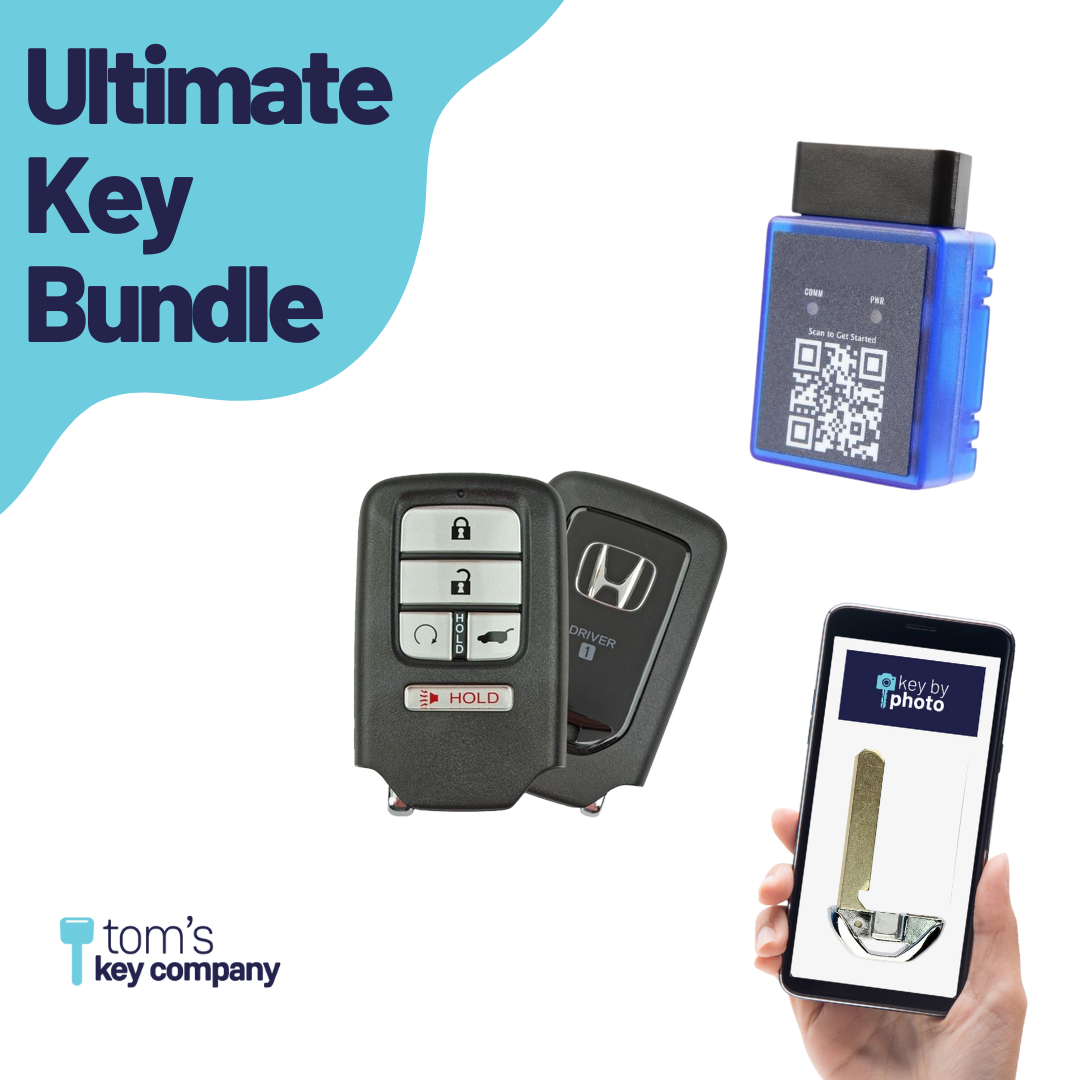 Ultimate Smart Key Bundle with Programming Tool, Refurbished 5-Button Smart Key Fob and Key By Photo for Select Honda Vehicles (HONSK-5B-HRRS-534-REF-K-UKB)
