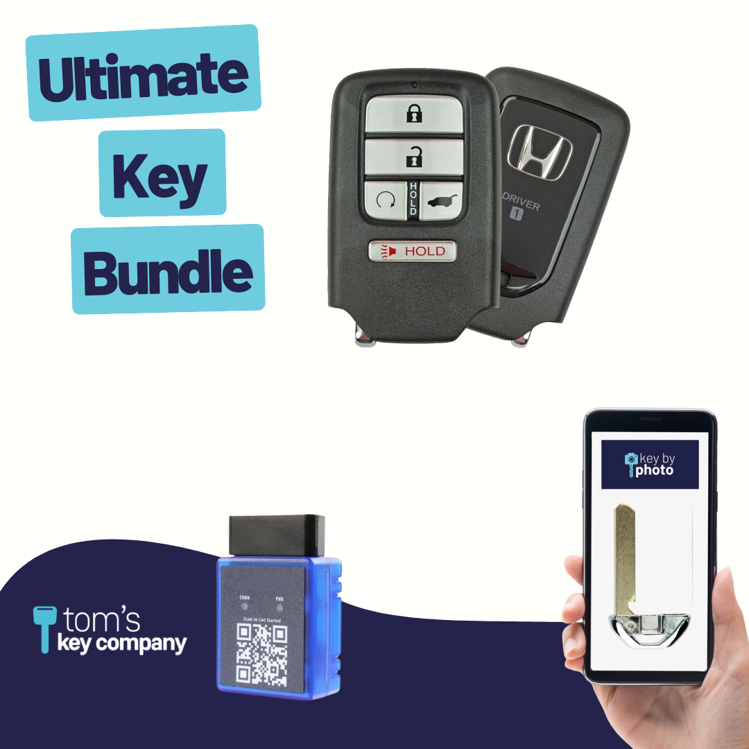 Ultimate Smart Key Bundle with Programming Tool, Refurbished 5-Button Smart Key Fob and Key By Photo for Select Honda Vehicles (HONSK-5B-HRRS-534-REF-K-UKB)