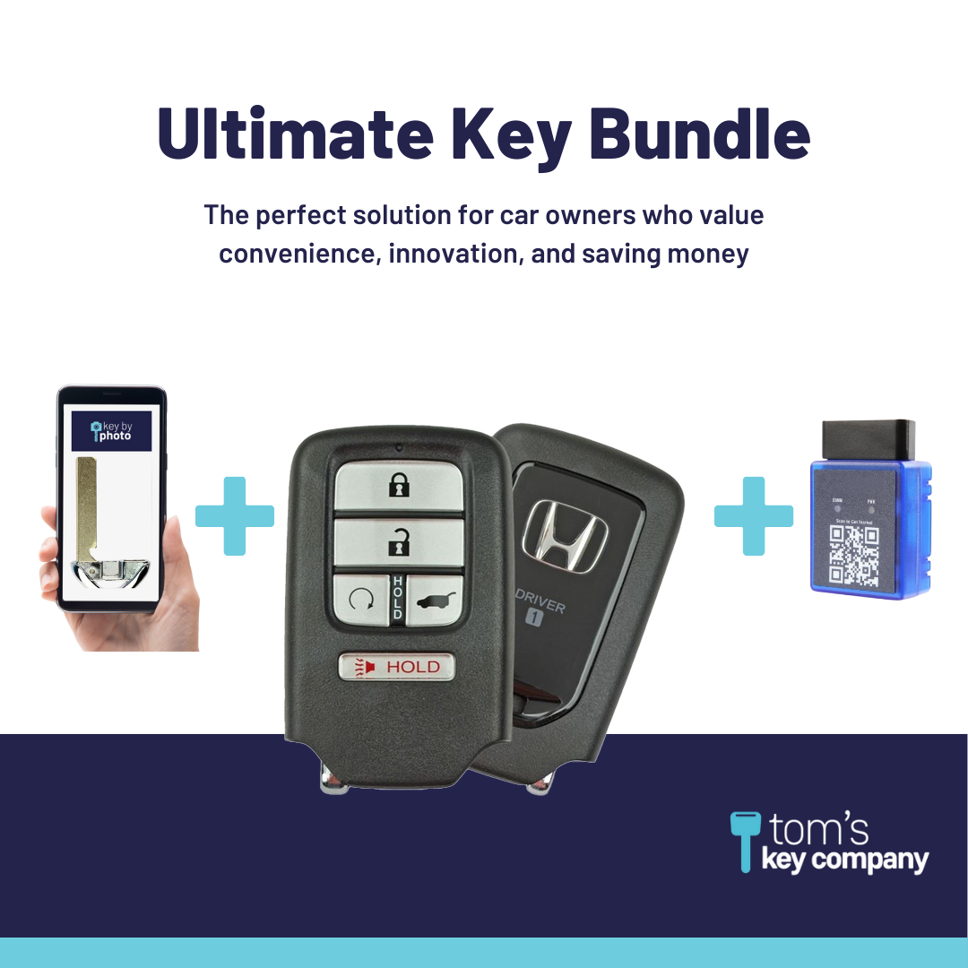 Ultimate Smart Key Bundle with Programming Tool, Refurbished 5-Button Smart Key Fob and Key By Photo for Select Honda Vehicles (HONSK-5B-HRRS-534-REF-K-UKB)