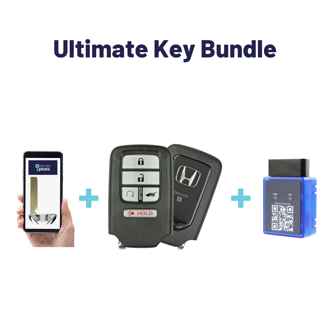 Ultimate Smart Key Bundle with Programming Tool, Refurbished 5-Button Smart Key Fob and Key By Photo for Select Honda Vehicles (HONSK-5B-HRRS-534-REF-K-UKB)