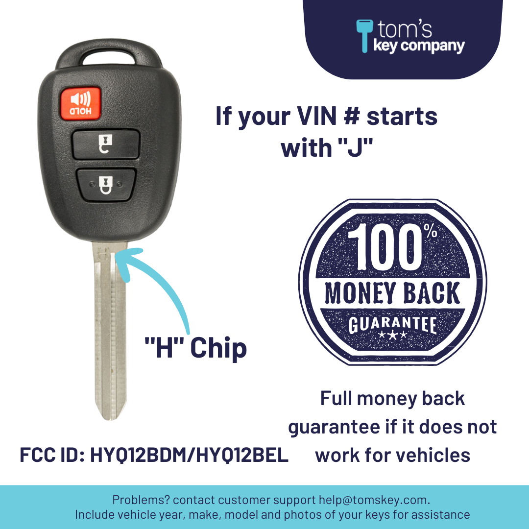 Toyota Prius C and Tacoma Key and Remote ("H" Chip key with 3 Button Keyless Entry Remote FOB) HYQ12BEL-3B-H (HYQ12BDM)