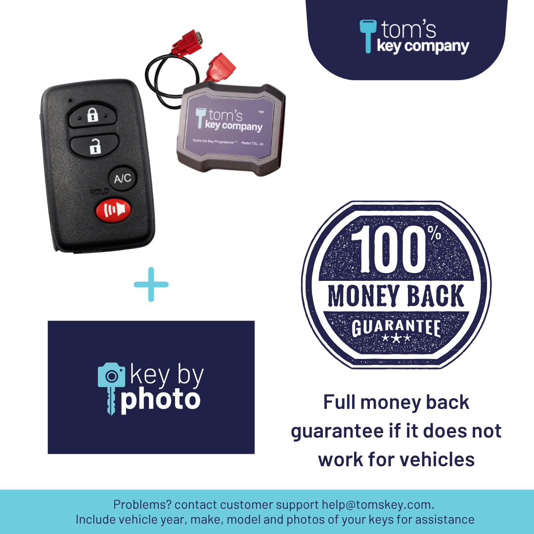 Ultimate Key Bundle DIY Car Key Replacement Kit with Tom’s Car Key Programmer™ & Key By Photo™ Service | Select Toyota Vehicle with 4 Button Smart Key with A/C Button (HYQ14ACX-4B-A/C-GNE-5290-TSL-KBP-UKB)