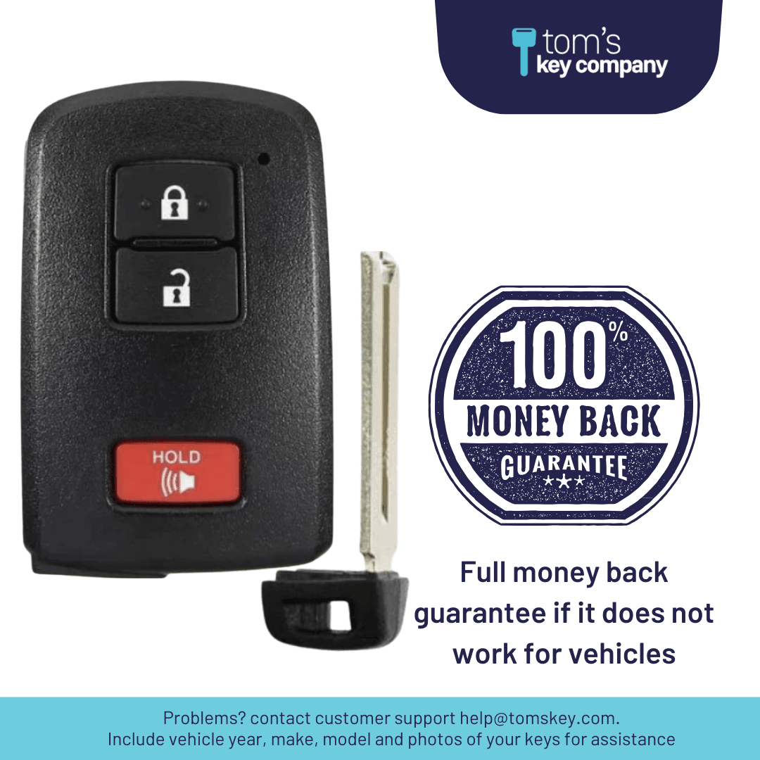 Brand New Aftermarket 3 Button Smart Key FOB with Emergency Key for Toyota 4Runner, Tacoma, Tundra, & Sequoia (HYQ14FBB-3B-G0010-FOB)