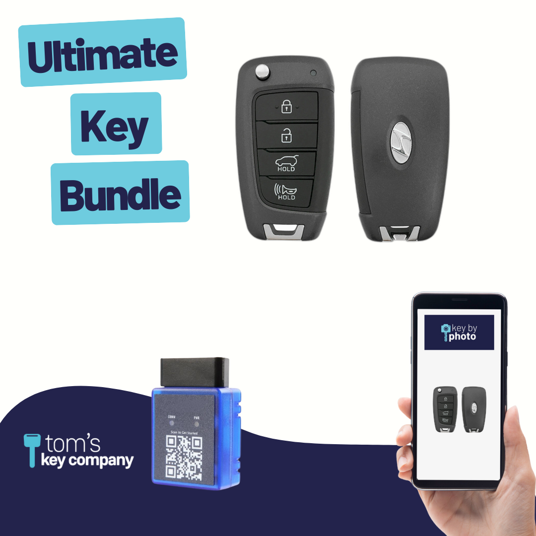 Ultimate Remote Key Bundle with Programming Tool, Refurbished 4-Button Remote Key and Key By Photo for Select Hyundai Vehicles (HYU-4B-HATCH-OKA-FLP-REFURB-UKB)
